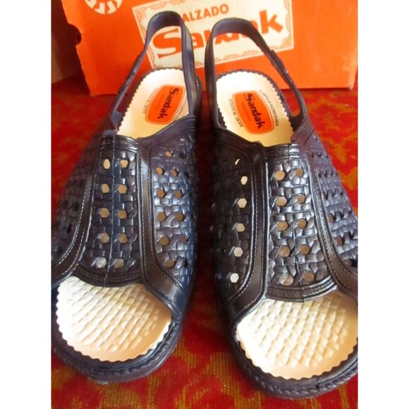 Sz 9 NEW NIB True Vtg 70s Womens BLUE RUBBER Strappy MEXICAN SANDALS SANDAK 25cm - Picture 3 of 8